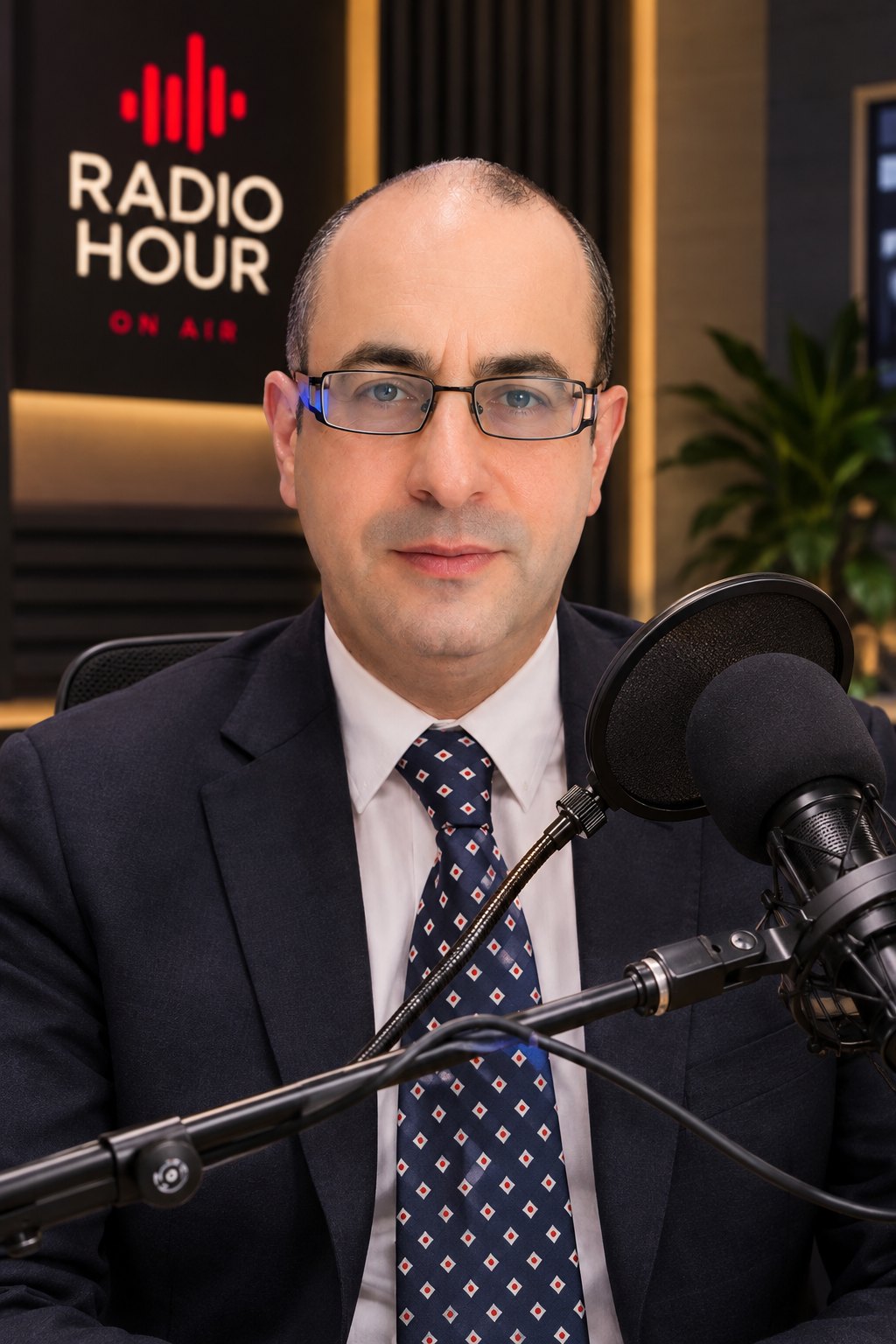د. إبراهيم جلال فضلون — داخل استوديو البودكاست أمام الميكروفون (Inside the Podcast Studio)